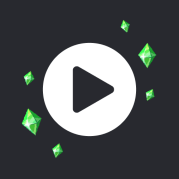 Gems floating around a play button